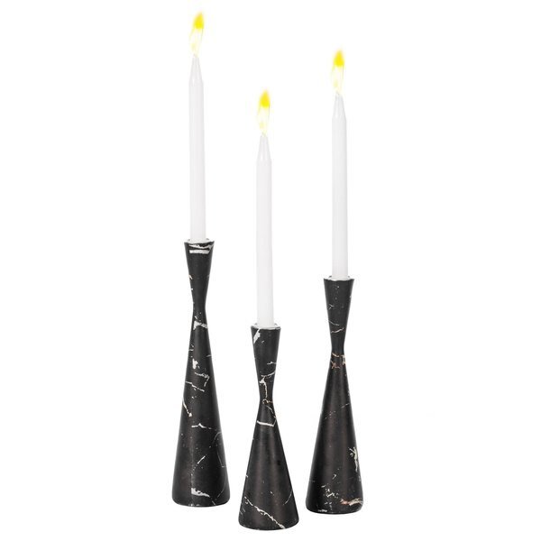 Marble Resin Candle Holders, Set of 3 Exquisite Decorative Taper Candlesticks, Elegant Accent, Black, Fabulaxe, Mfr#: QI004063.BK.3
